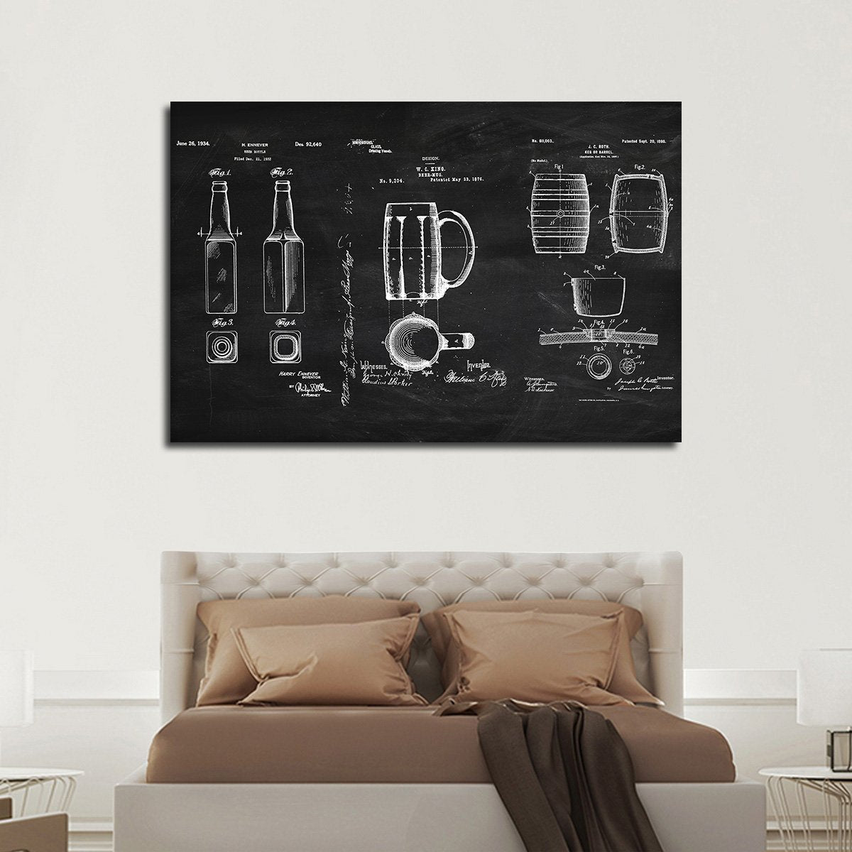 Beer Patent Compilation BW Multi Panel Canvas Wall Art