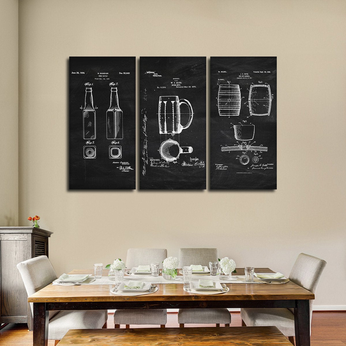 Beer Patent Compilation BW Multi Panel Canvas Wall Art