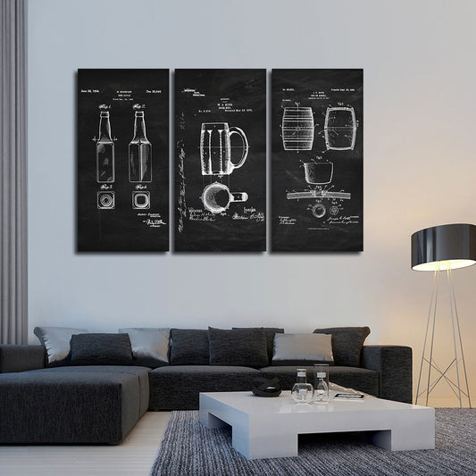 Beer Patent Compilation BW Multi Panel Canvas Wall Art