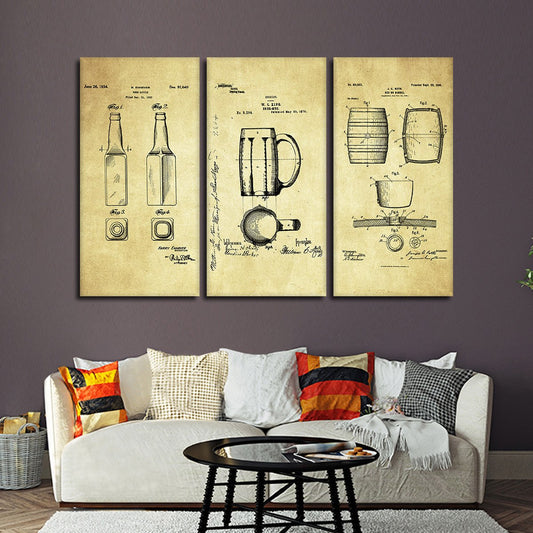Beer Patent Compilation Multi Panel Canvas Wall Art
