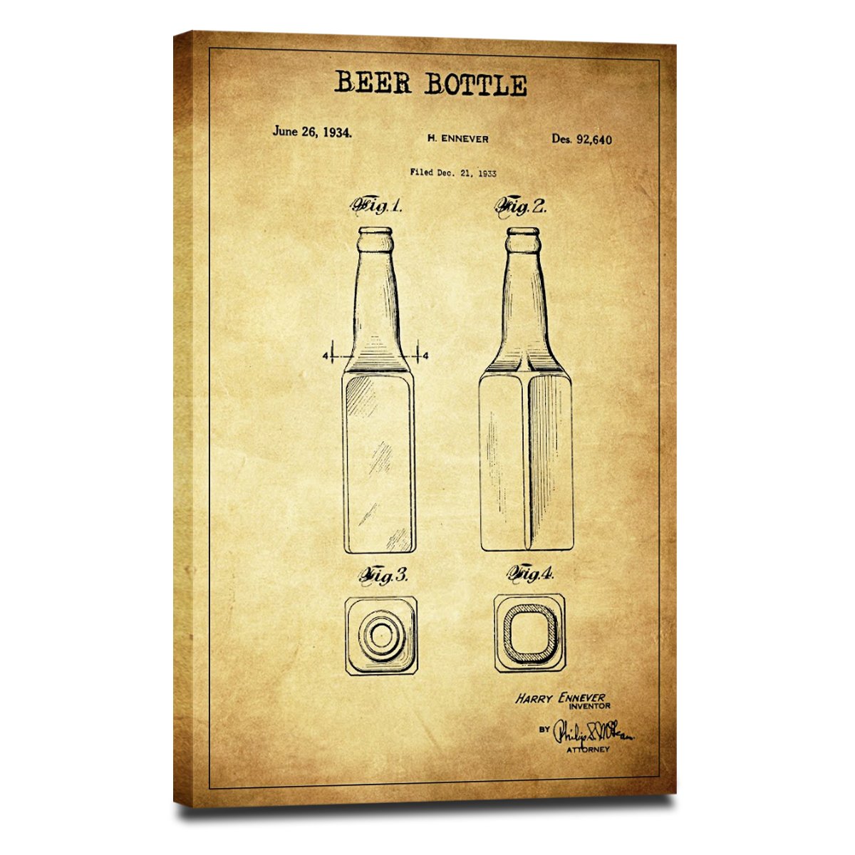 Beer Bottle Patent Canvas Wall Art
