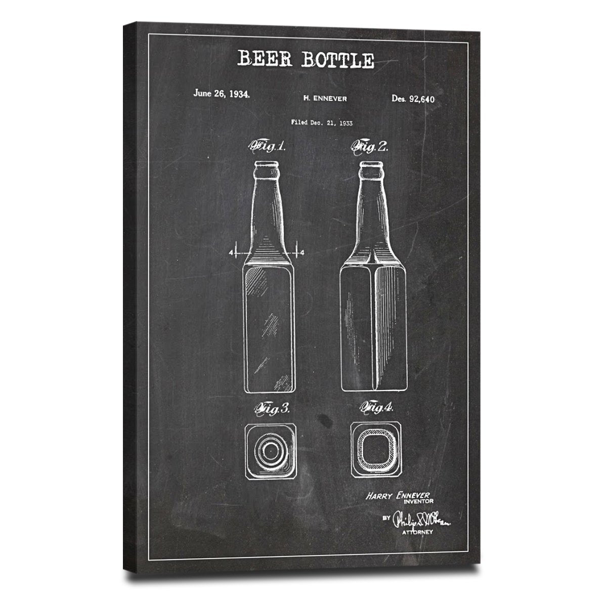 Beer Bottle Patent BW Canvas Wall Art