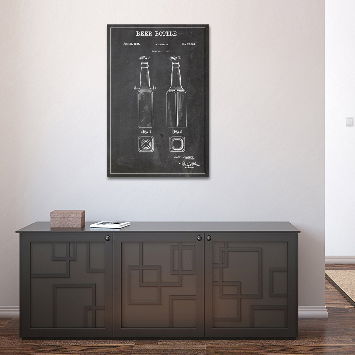 Beer Bottle Patent BW Canvas Wall Art