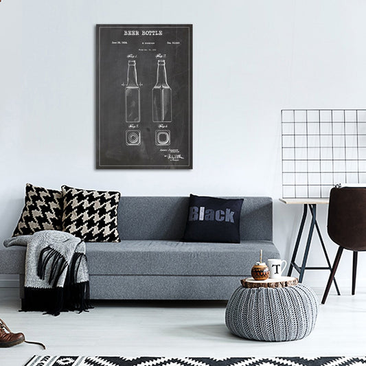 Beer Bottle Patent BW Canvas Wall Art