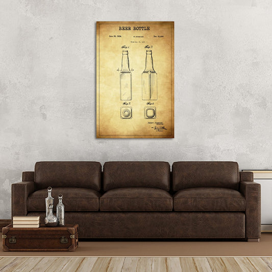 Beer Bottle Patent Canvas Wall Art