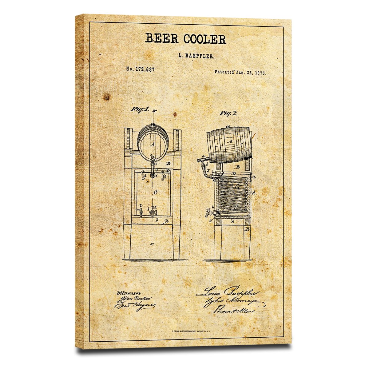 Beer Cooler Patent Canvas Wall Art