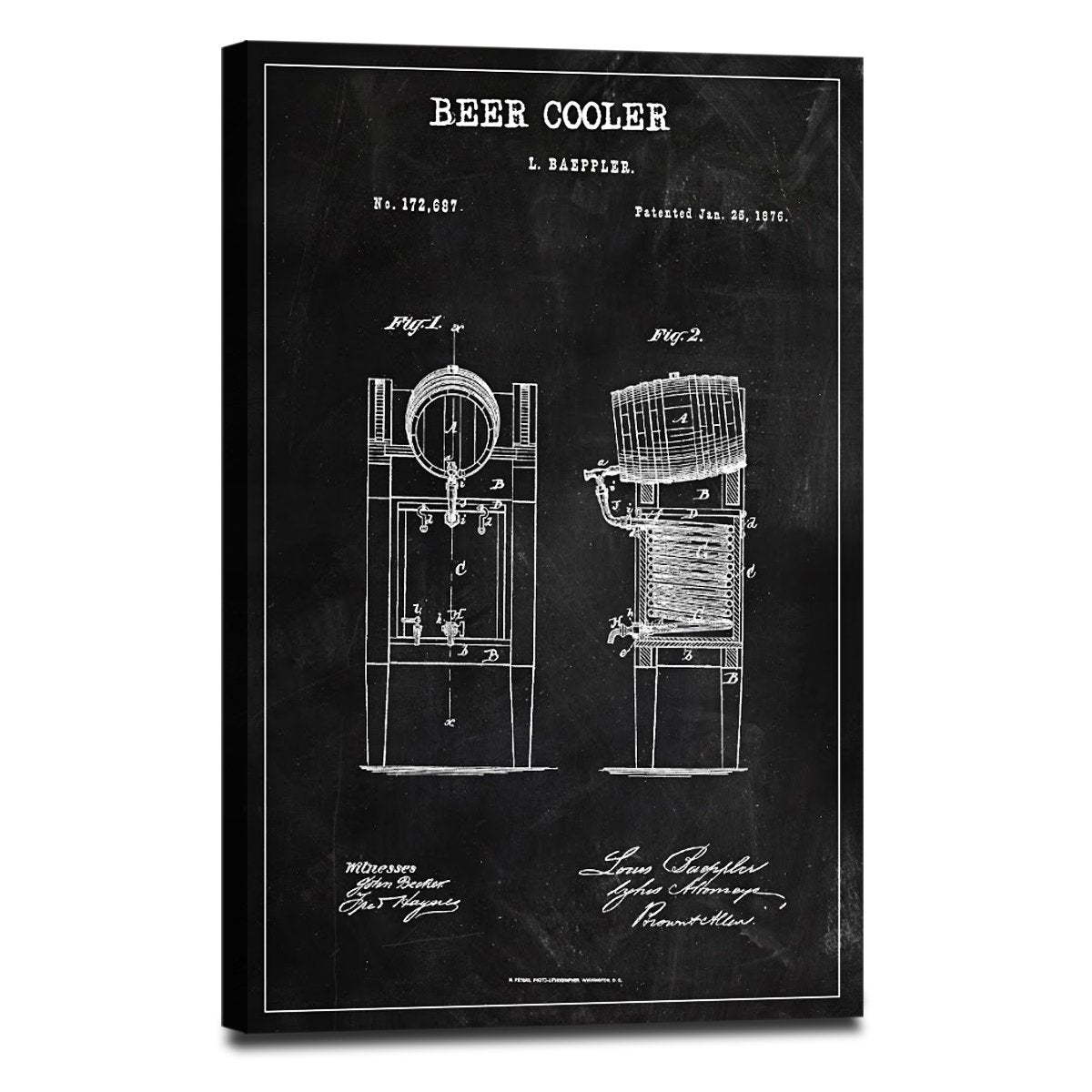 Beer Cooler Patent BW Canvas Wall Art