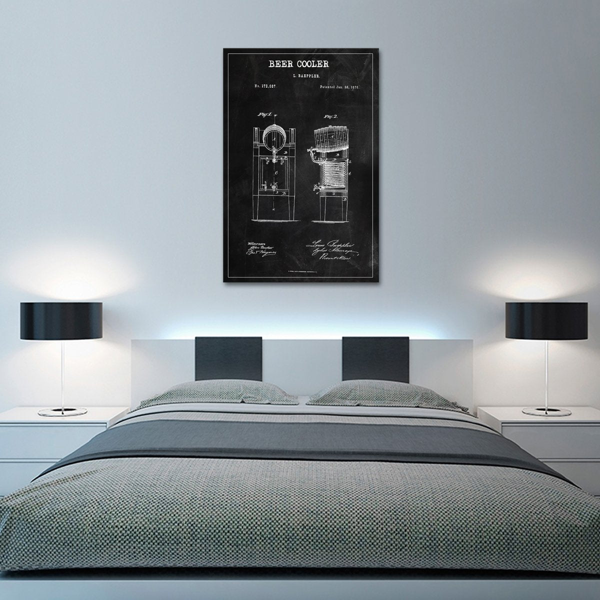 Beer Cooler Patent BW Canvas Wall Art
