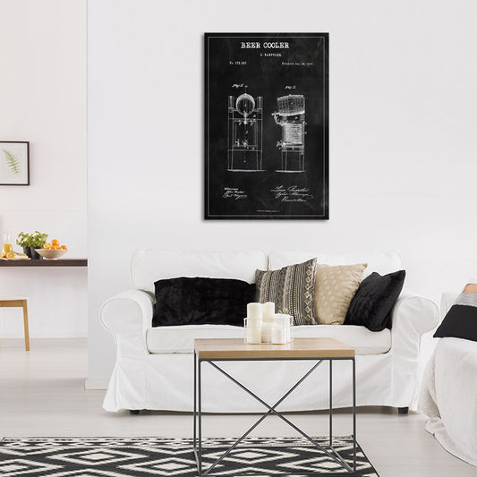 Beer Cooler Patent BW Canvas Wall Art