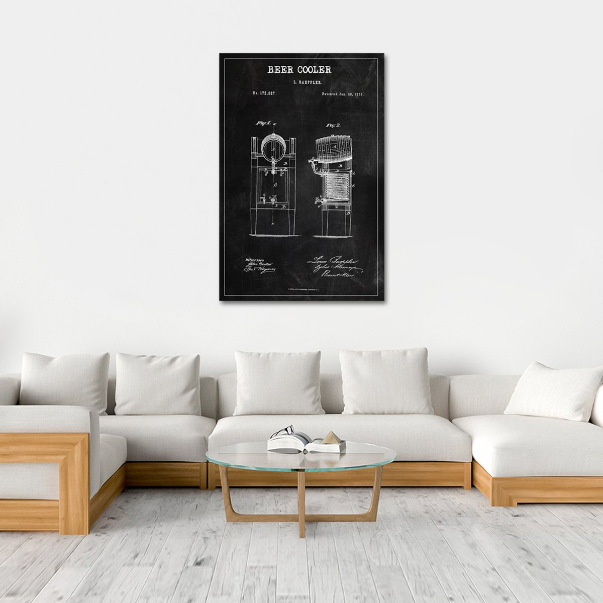 Beer Cooler Patent BW Canvas Wall Art