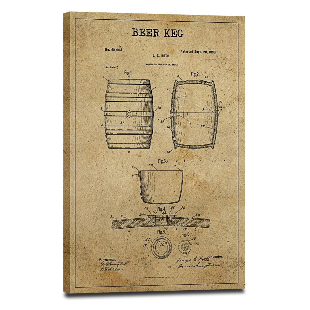 Beer Keg Patent Canvas Wall Art