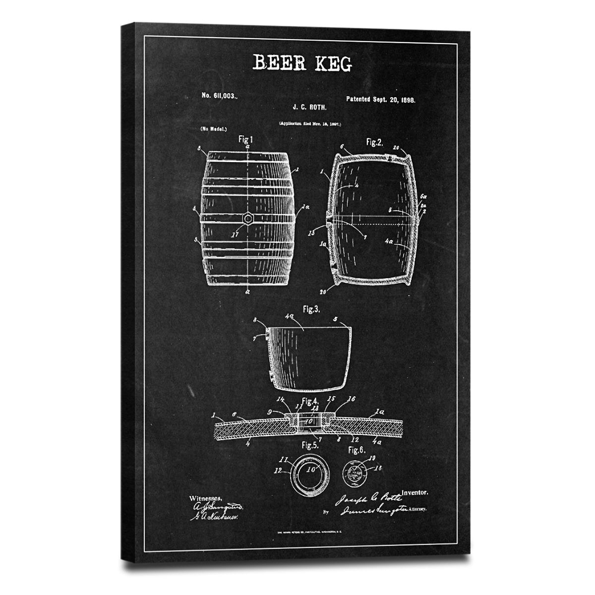 Beer Keg Patent BW Canvas Wall Art