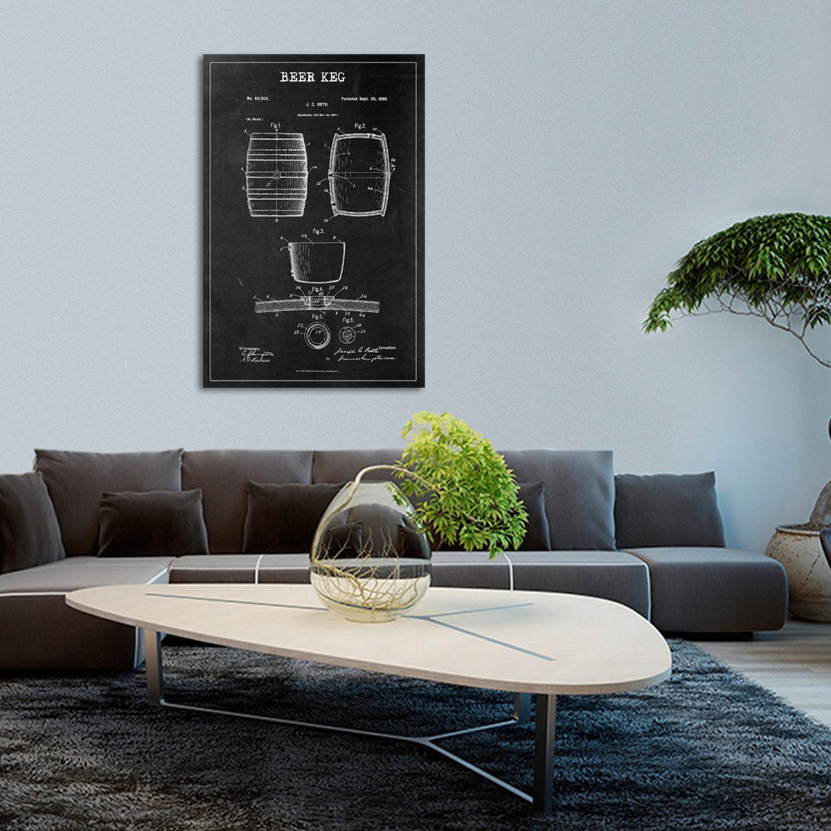 Beer Keg Patent BW Canvas Wall Art