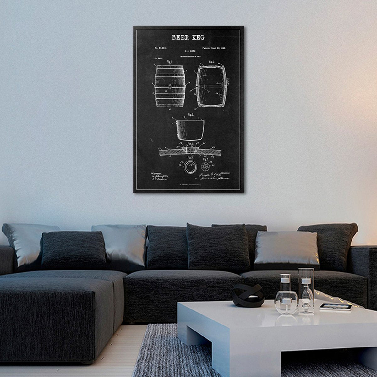 Beer Keg Patent BW Canvas Wall Art