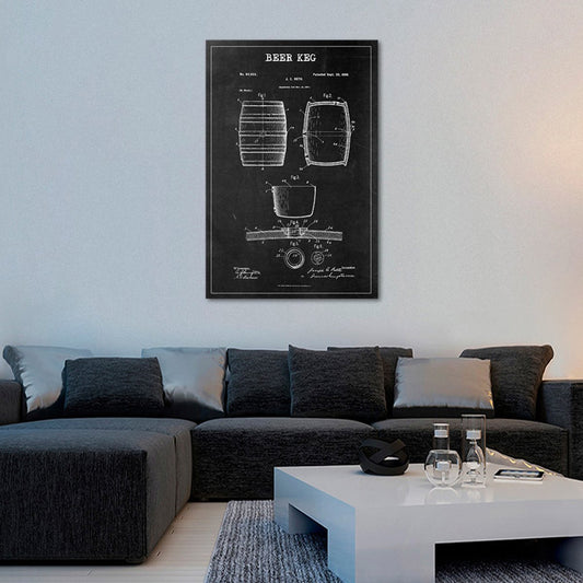 Beer Keg Patent BW Canvas Wall Art