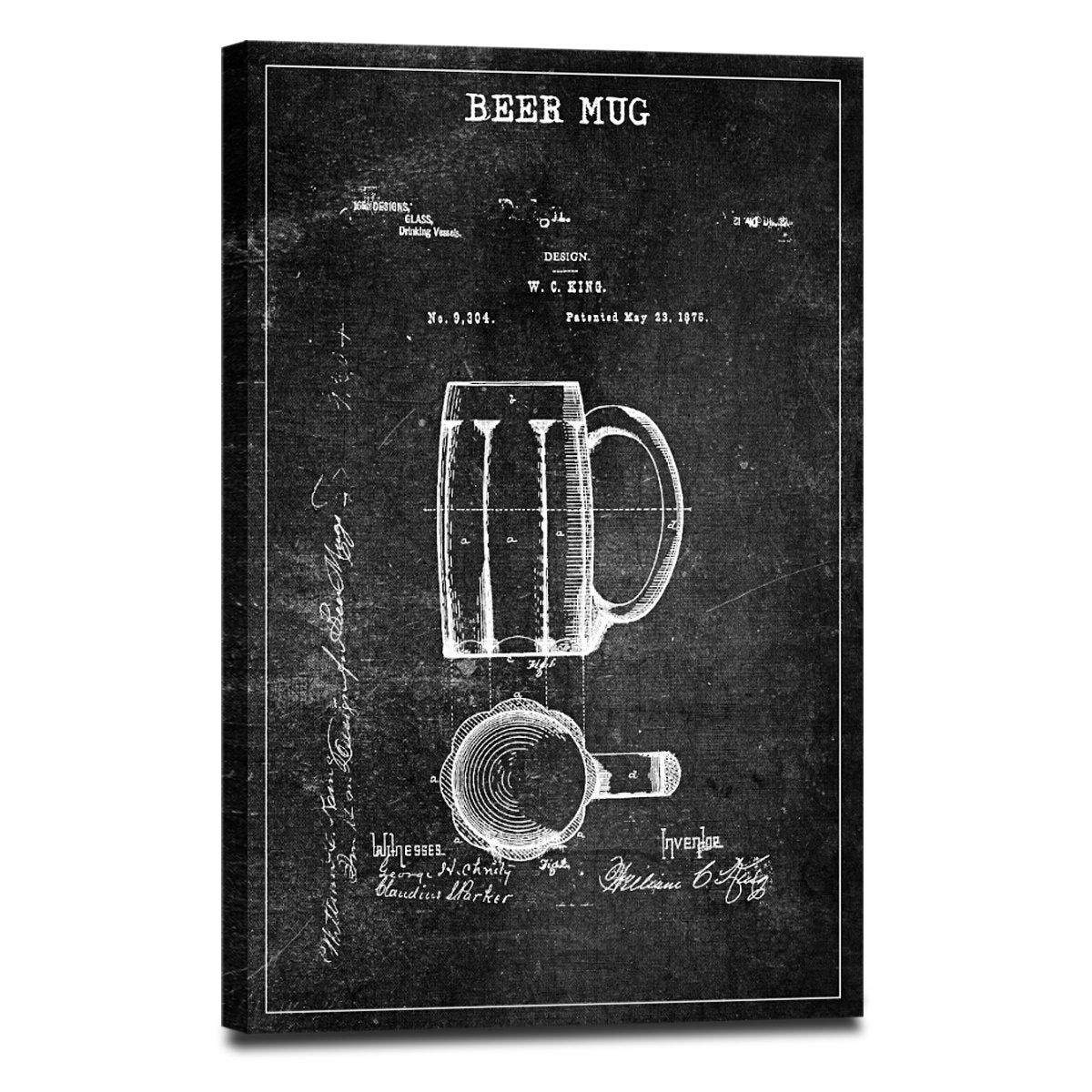 Beer Mug Patent BW Canvas Wall Art