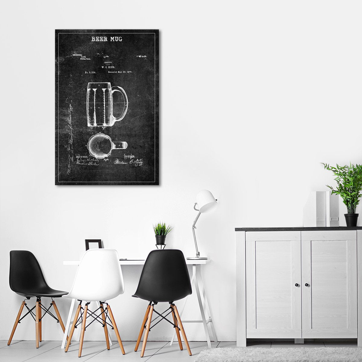 Beer Mug Patent BW Canvas Wall Art