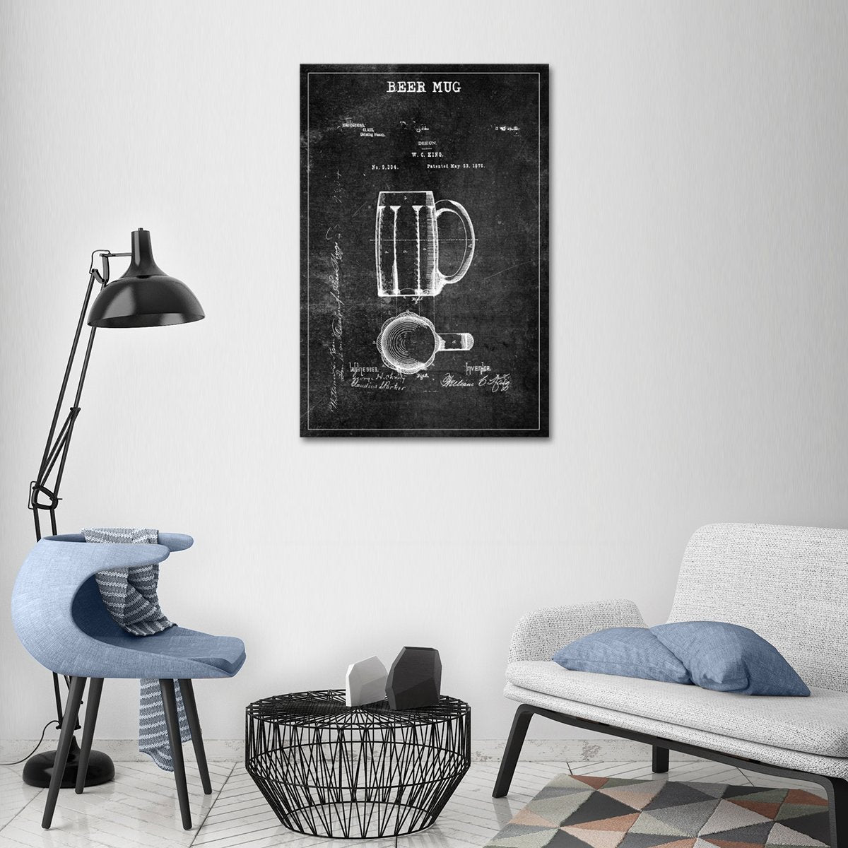 Beer Mug Patent BW Canvas Wall Art