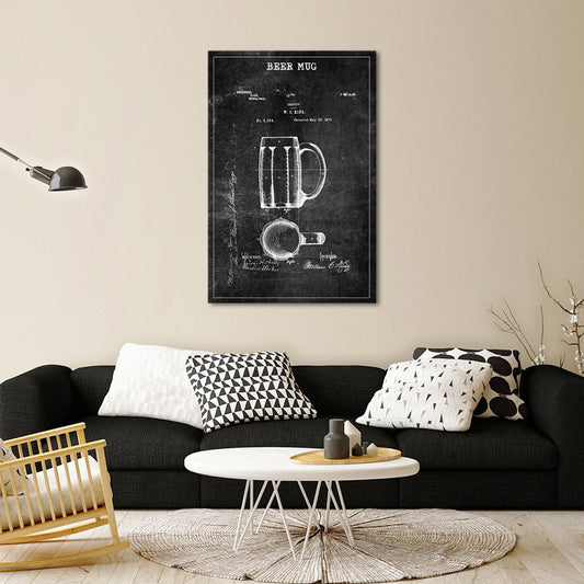 Beer Mug Patent BW Canvas Wall Art