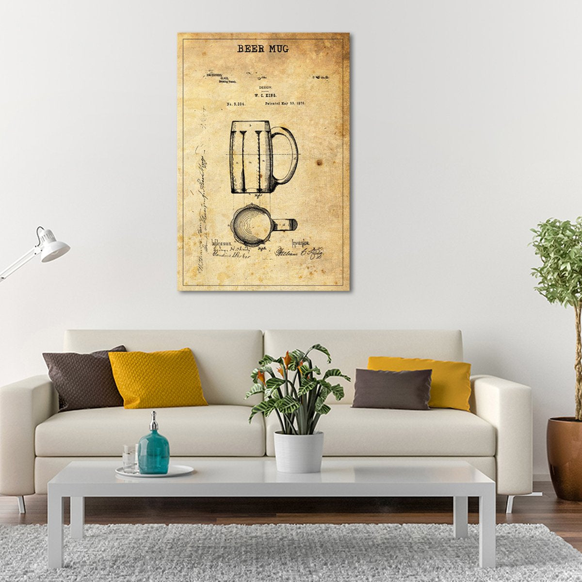 Beer Mug Patent Canvas Wall Art