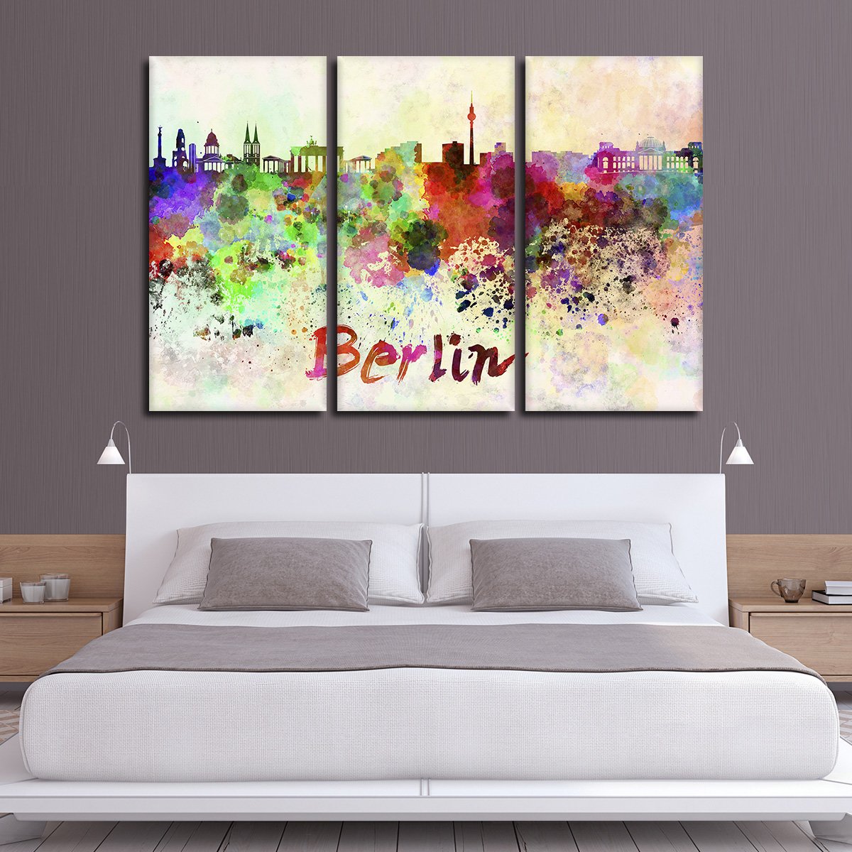 Berlin Watercolor Skyline Multi Panel Canvas Wall Art