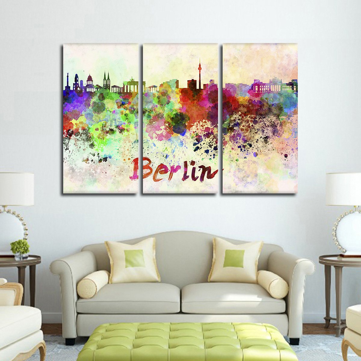 Berlin Watercolor Skyline Multi Panel Canvas Wall Art