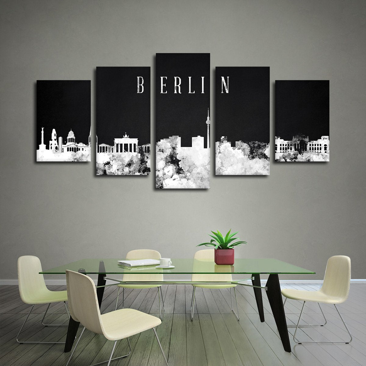 Berlin Watercolor Skyline BW Multi Panel Canvas Wall Art