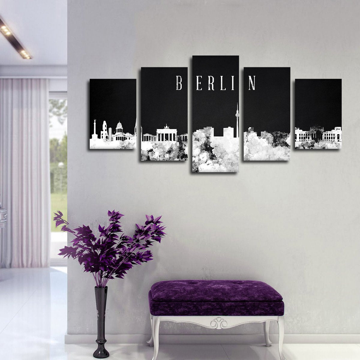 Berlin Watercolor Skyline BW Multi Panel Canvas Wall Art