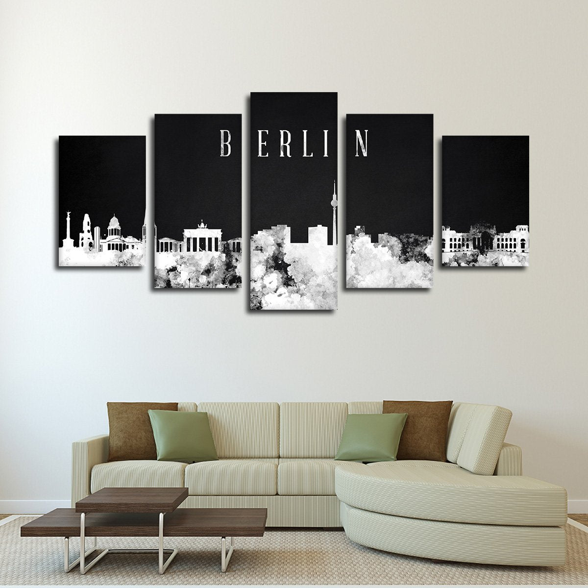 Berlin Watercolor Skyline BW Multi Panel Canvas Wall Art