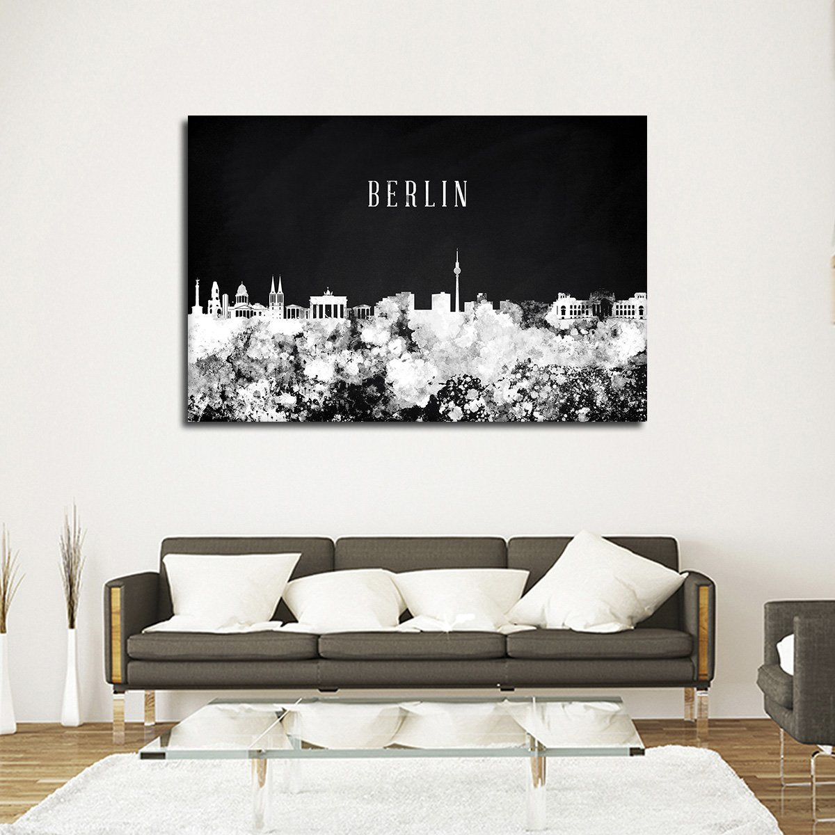 Berlin Watercolor Skyline BW Multi Panel Canvas Wall Art