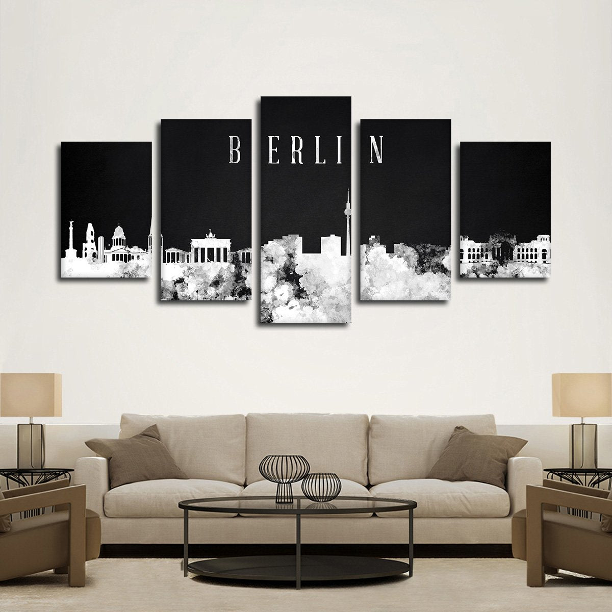 Berlin Watercolor Skyline BW Multi Panel Canvas Wall Art