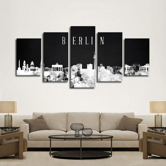 Berlin Watercolor Skyline BW Multi Panel Canvas Wall Art