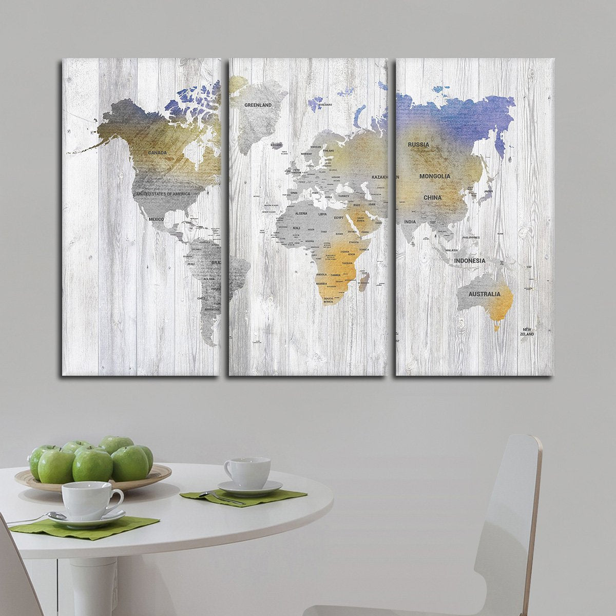 Bianco Wood World Map Multi Panel Canvas Wall Art