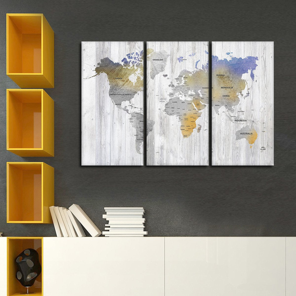 Bianco Wood World Map Multi Panel Canvas Wall Art