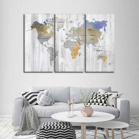 Bianco Wood World Map Multi Panel Canvas Wall Art
