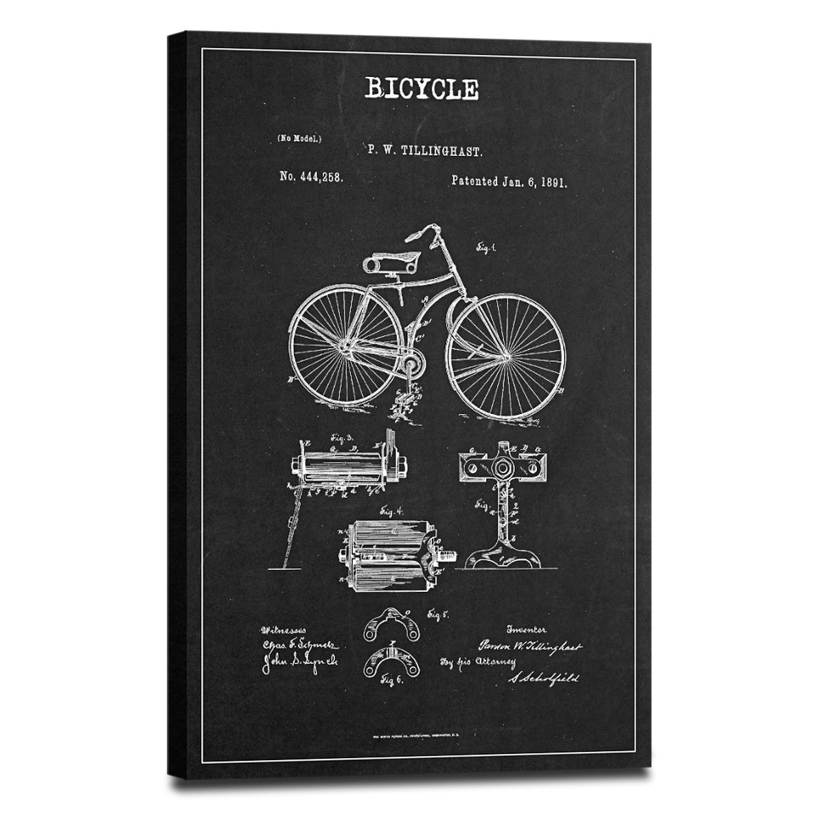 Bicycle Patent BW Canvas Wall Art