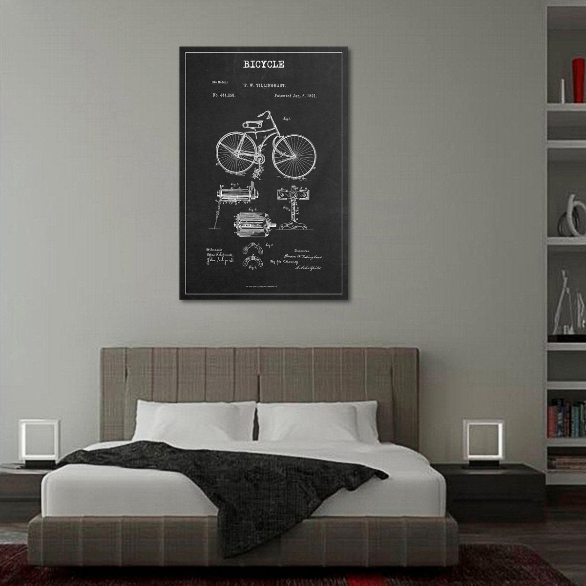 Bicycle Patent BW Canvas Wall Art