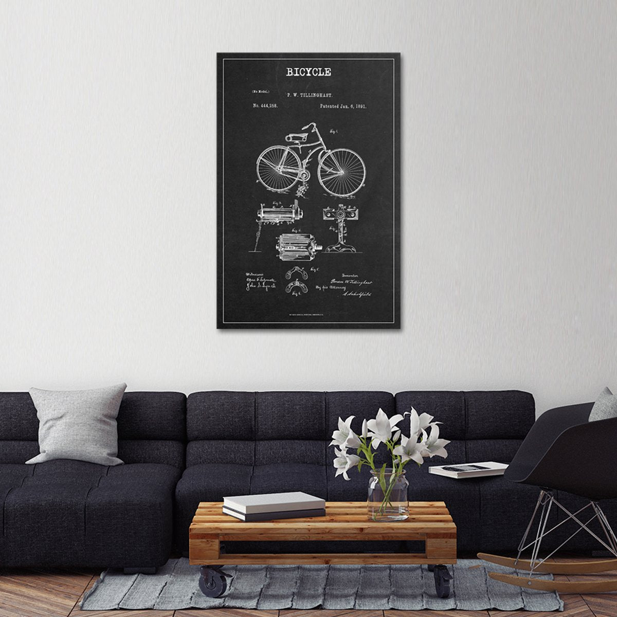 Bicycle Patent BW Canvas Wall Art