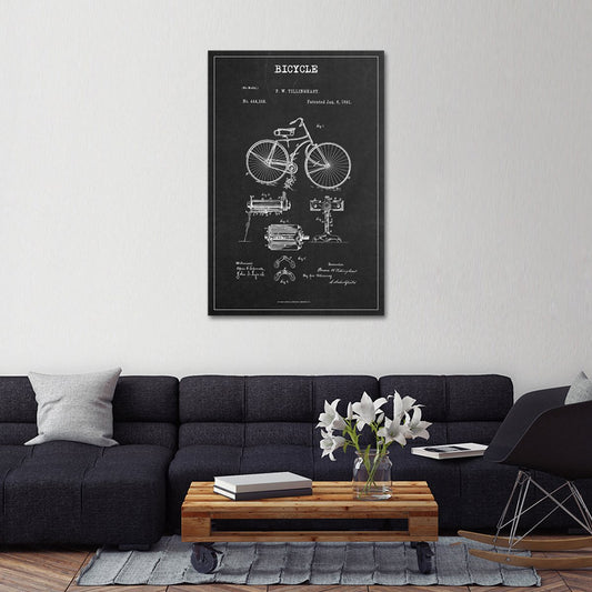 Bicycle Patent BW Canvas Wall Art