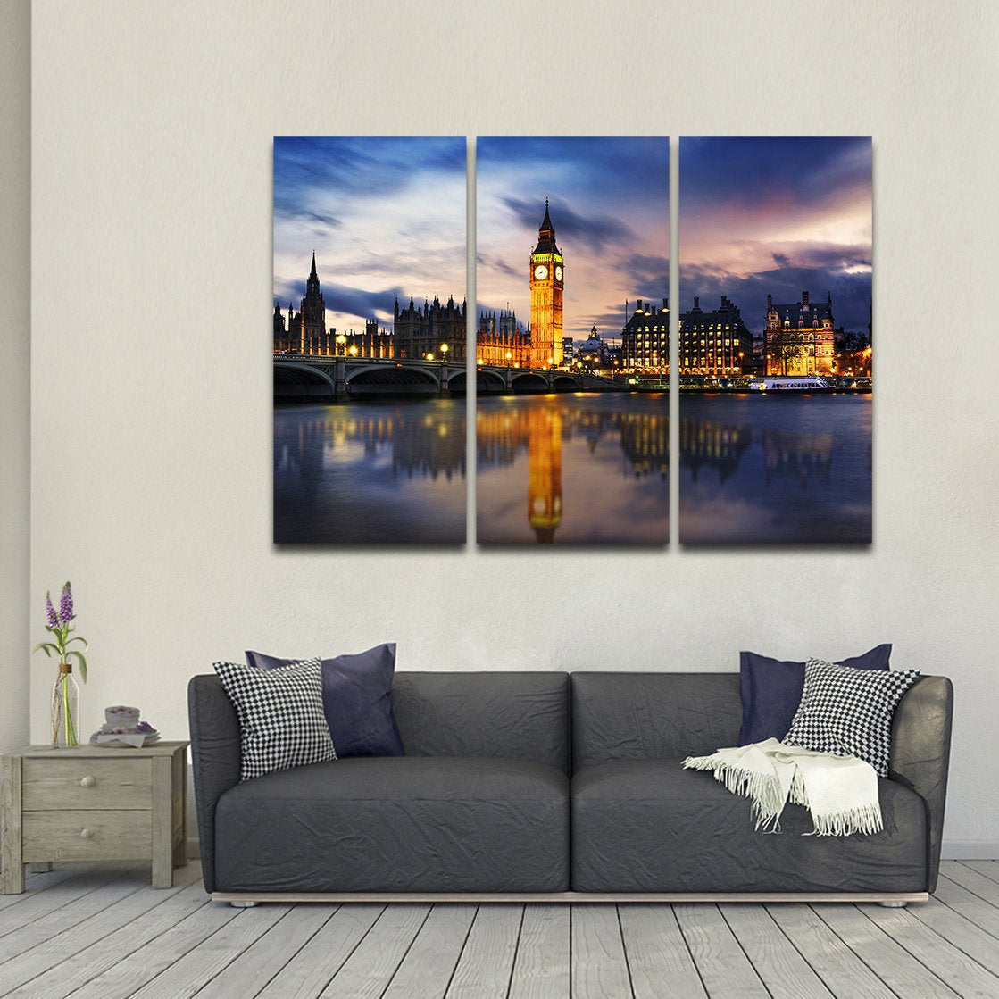 Big Ben At Dusk Multi Panel Canvas Wall Art