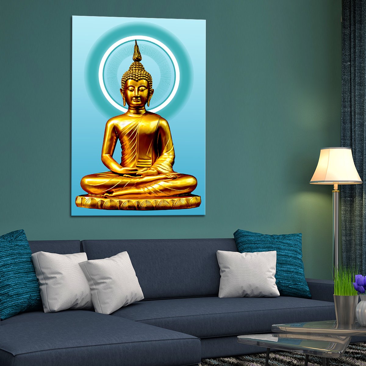 Turquoise Illuminated Buddha Canvas Wall Art