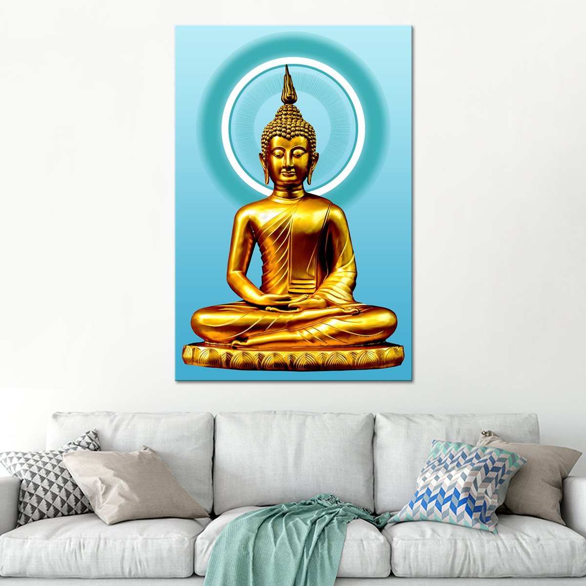 Turquoise Illuminated Buddha Canvas Wall Art