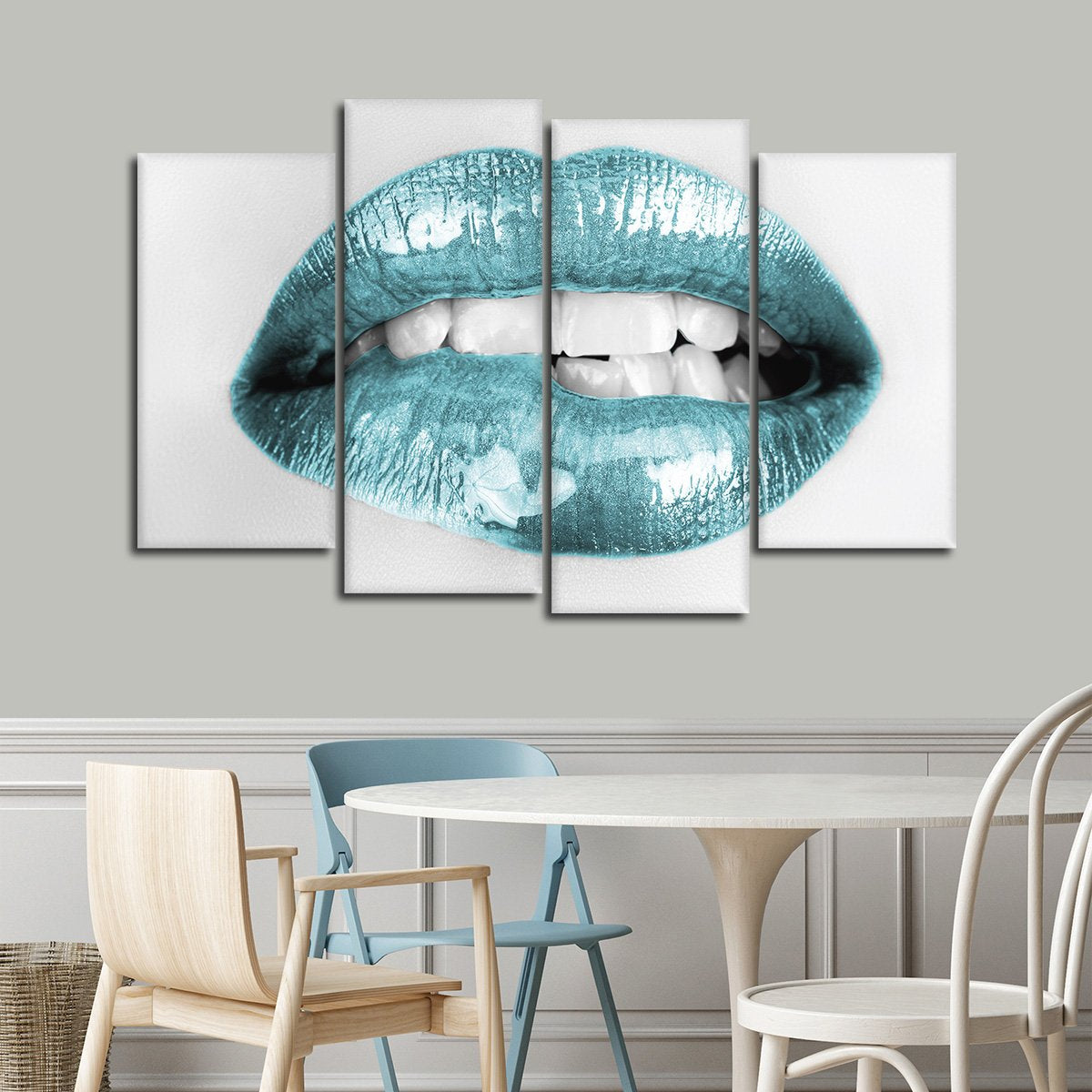Blue Lips Multi Panel Canvas Wall Art