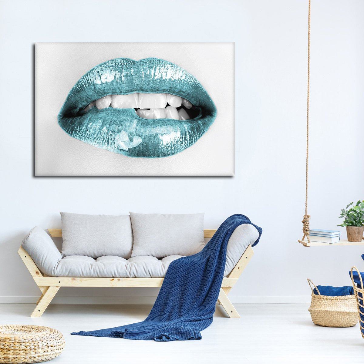 Blue Lips Multi Panel Canvas Wall Art