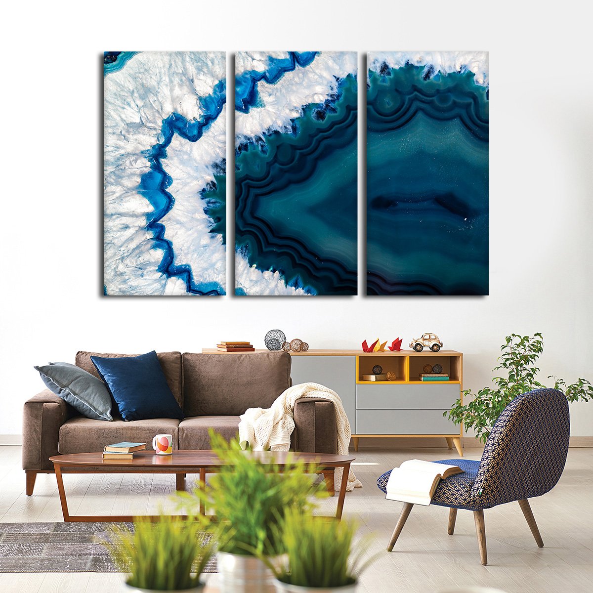 Blue Agate Crystal Multi Panel Canvas Wall Art