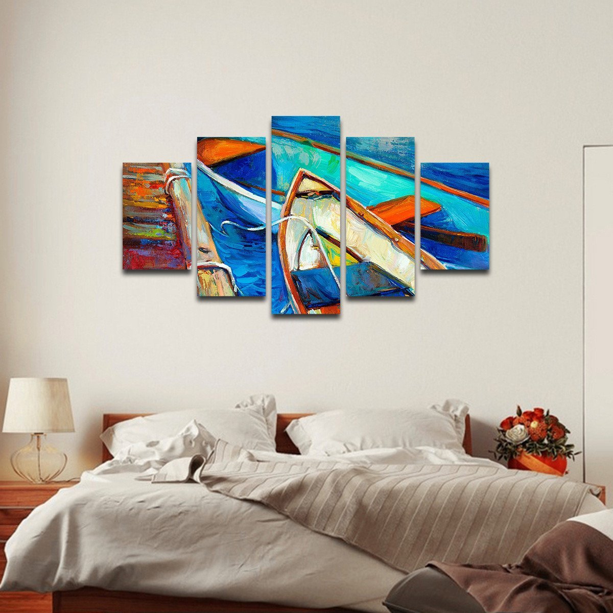 Boat At The Pier Multi Panel Canvas Wall Art