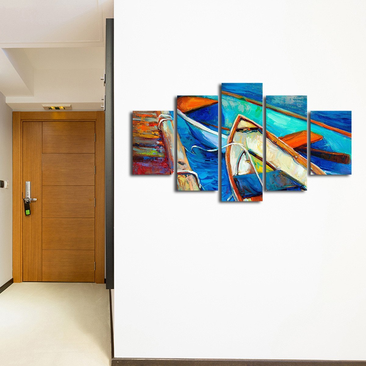 Boat At The Pier Multi Panel Canvas Wall Art
