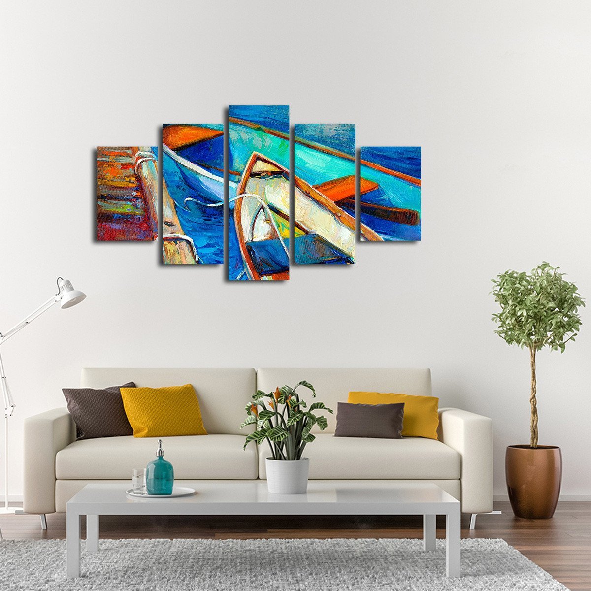 Boat At The Pier Multi Panel Canvas Wall Art