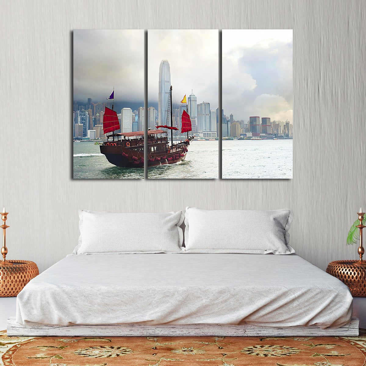 Boat in Hong Kong Multi Panel Canvas Wall Art