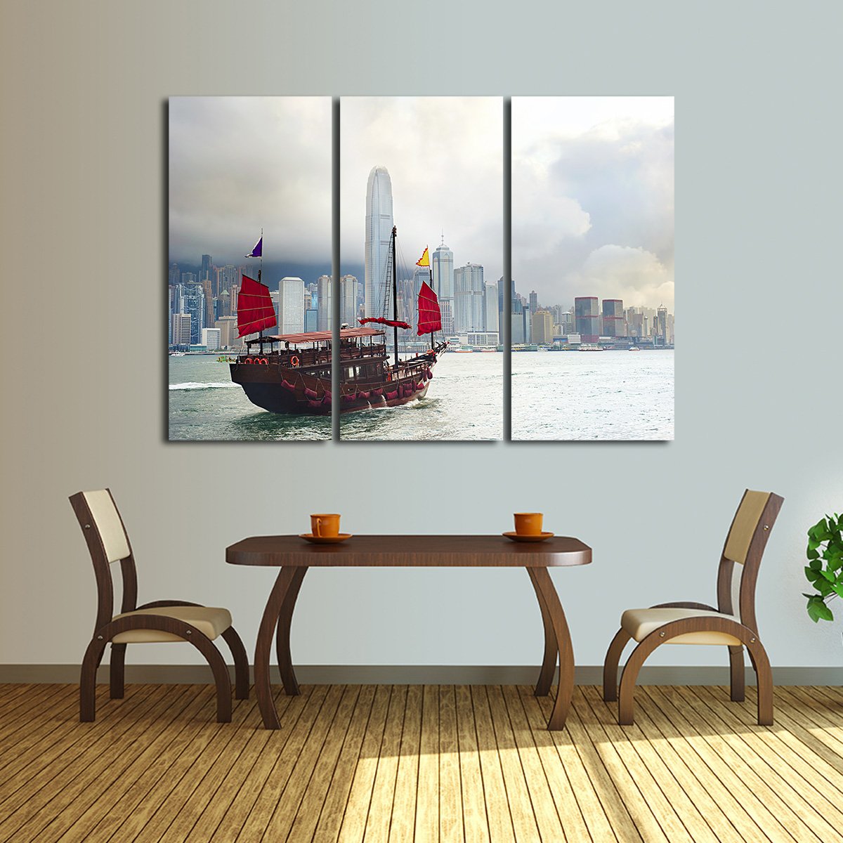 Boat in Hong Kong Multi Panel Canvas Wall Art
